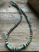 Load image into Gallery viewer, Blue Turquoise Multi Graduated Sterling Silver Pearls Bead Necklace 18 Inch