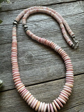 Load image into Gallery viewer, Long Southwestern Sterling Silver Graduated Pink Conch Bead Necklace. 30 Inch