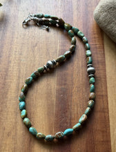 Load image into Gallery viewer, Sterling Silver Blue Green Turquoise Nuggets Pearls Bead Necklace. 18 inch Gift