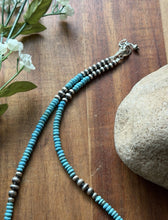Load image into Gallery viewer, Southwestern Sterling Silver 4mm Blue Turquoise Pearls Bead Necklace 18 inch