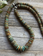 Load image into Gallery viewer, Long Southwestern Sterling Silver Green Turquoise Bead Necklace. 32 Inch