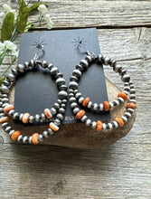 Load image into Gallery viewer, Southwestern Sterling Silver Orange Spiny Oyster Pearls Double Loop Earrings