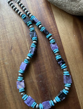 Load image into Gallery viewer, Sterling Silver Purple Charoite Blue Turquoise Pearls Bead Necklace 18 Inch Gift