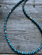 Load image into Gallery viewer, Sterling Silver Blue Turquoise W Pearls Bead Necklace. 16 inch