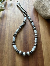 Load image into Gallery viewer, Sterling Silver White Buffalo Turquoise Nuggets W Pearls Bead Necklace. 18 inch