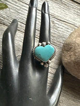 Load image into Gallery viewer, Native American Sterling Silver Blue Turquoise Adjustable Heart Ring. AM