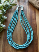 Load image into Gallery viewer, Sterling Silver Multi Strand Blue Turquoise Bead Choker Necklace. 16 inch. Gift