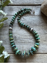 Load image into Gallery viewer, Sterling Silver Blue Green Graduated Turquoise Nuggets Bead Necklace 18 inch