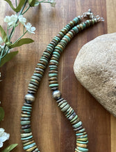 Load image into Gallery viewer, Sterling Silver Graduated Green Turquoise Bead Necklace. 18 inch
