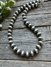 Load image into Gallery viewer, 12mm 26 Inch 925 Sterling Silver Oxidized Pearls Bead Necklace Southwestern