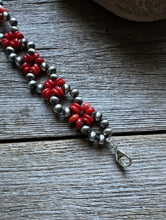 Load image into Gallery viewer, Floral Sterling Silver Red Bamboo Coral Pearls Bead Bracelet. 7 Inch