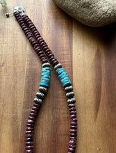 Load image into Gallery viewer, Sterling Silver Turquoise Purple Spiny Oyster Bead Necklace. 18 Inch