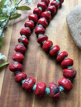 Load image into Gallery viewer, Heavy Chunky Sterling Silver Red Coral Bead Necklace. 20 inch Gift