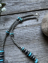 Load image into Gallery viewer, Sterling Silver Blue Turquoise Flat Saucer Pearls Bead Necklace 20 inch