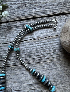 Sterling Silver Blue Turquoise Flat Saucer Pearls Bead Necklace 20 inch