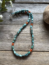 Load image into Gallery viewer, Sterling Silver Turquoise Nuggets Spiny Oyster Multi Stone Bead Necklace 18 inch