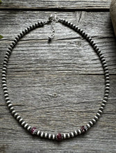 Load image into Gallery viewer, Sterling Silver 4mm Pearls Purple Spiny Oyster Bead Necklace Choker 14 inch