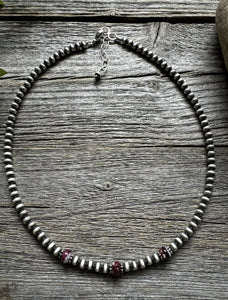 Sterling Silver 4mm Pearls Purple Spiny Oyster Bead Necklace Choker 14 inch