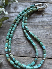 Load image into Gallery viewer, Sterling Silver Multi 2 Strand Blue Green Turquoise Bead Necklace. 20 inch