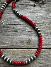 Load image into Gallery viewer, Southwestern 925 Sterling Silver Red Coral 6mm Pearls Bead Necklace 18 Inch