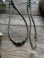 Load image into Gallery viewer, Long Sterling Silver Graduated Blue Green Turquoise Bead Necklace. 40 inch