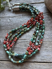 Load image into Gallery viewer, Sterling Silver Multi Strand Blue Green Turquoise Spiny Oyster Bead Necklace 20”