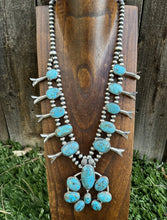 Load image into Gallery viewer, Navajo Sterling Silver White Water Turquoise Squash Blossom Pearls Necklace G