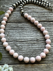 Sterling Silver 8mm Pink Conch Round Bead W Pearls Necklace. 20 inch
