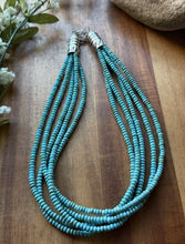 Load image into Gallery viewer, Sterling Silver Multi Strand Blue Turquoise Bead Choker Necklace. 16 inch. Gift