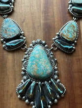 Load image into Gallery viewer, Navajo Sterling Silver Royston Black Jack Turquoise Cluster Lariat Necklace KY