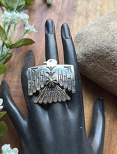 Load image into Gallery viewer, Navajo Sterling Silver Thunderbird Stamped Adjustable Ring Sunshine Reeves