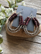 Load image into Gallery viewer, Sterling Silver Double Loop Purple Spiny Oyster Pearls Hoop Earrings.
