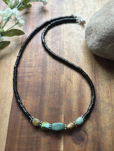 Load image into Gallery viewer, Sterling Silver Black Onyx Green Turquoise Nuggets Bead Necklace 18 inch Gift