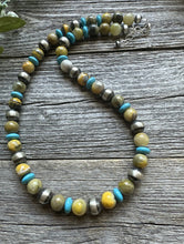 Load image into Gallery viewer, Sterling Silver Bumblebee Jasper Turquoise W Pearls Bead Necklace. 18 inch