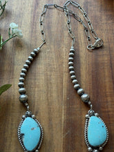 Load image into Gallery viewer, Navajo Sterling Silver Blue Turquoise Lariat Pearls Bead Chain Necklace R Yazzie