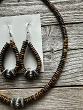 Load image into Gallery viewer, Sterling Silver Tigers Eye Bead Necklace W Earrings Set. Gift 18 Inch