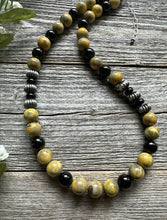 Load image into Gallery viewer, Sterling Silver Black Onyx Bumblebee Jasper Bead Necklace. 18 inch.