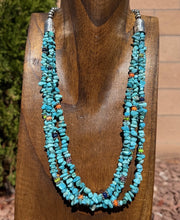 Load image into Gallery viewer, Sterling Silver Multi Strand Stone Blue Turquoise Bead Necklace. 24 inch