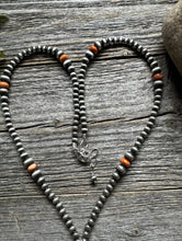 Load image into Gallery viewer, Sterling Silver Orange Spiny Oyster W Pearls Bead Lariat Y Necklace. 26 inch