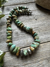 Load image into Gallery viewer, Sterling Silver Green Turquoise Nuggets Bead Necklace. 18 inch