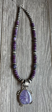 Load image into Gallery viewer, Handmade Navajo Sterling Silver and Charoite Pendent. Charoite with Necklace