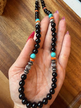Load image into Gallery viewer, Men’s sterling silver black onyx turquoise necklace 18 inch