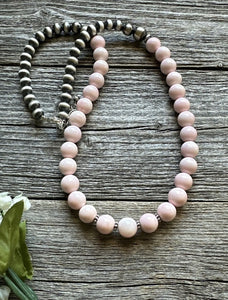 Sterling Silver 8mm Pink Conch Round Bead W Pearls Necklace. 20 inch
