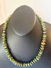 Load image into Gallery viewer, Sterling silver green turquoise graduated with spiny oyster 24 inch