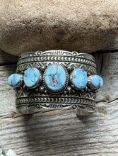 Load image into Gallery viewer, Navajo Sterling Silver Golden Hill Turquoise Cuff Bracelet H Piasso