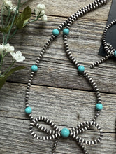 Load image into Gallery viewer, Bow Sterling Silver Turquoise 4mm Pearls Bead Necklace Earrings Bracelet Set