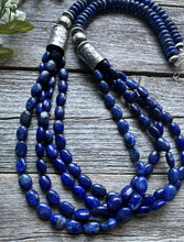 Load image into Gallery viewer, Sterling Silver Multi Strand Lapis W Pearls Bead Necklace. 28 inch