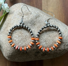 Load image into Gallery viewer, Sterling Silver Orange Spiny Oyster Pearls Bead Hoop Earrings. Gift 2.25 Inch