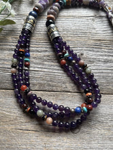 Load image into Gallery viewer, Tommy Rosita Singer T R Sterling Silver Multi Strand Purple Bead Necklace 28