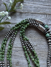 Load image into Gallery viewer, Sterling Silver Pearls Sonoran Gold Turquoise Nuggets Bead Necklace 30 Inch